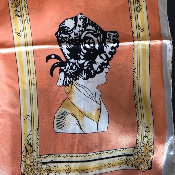 M.O.S.I Silky Square Vintage Scarf Cameo Women Peach Taupe Cream Sz. 35X35” - Picture 2 of 8